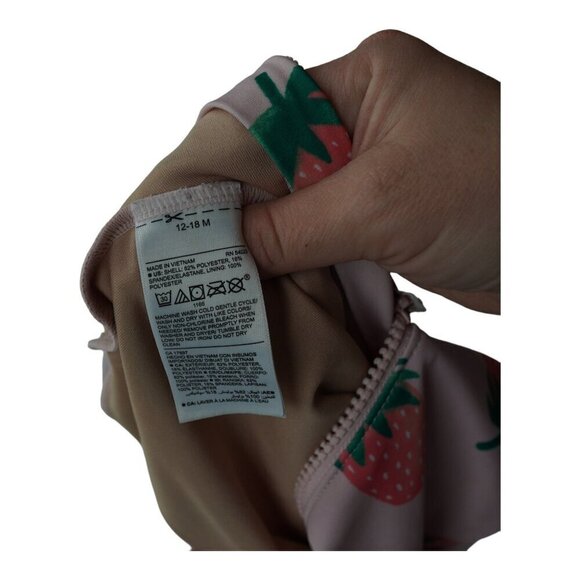 EUC‎ Strawberry Print Long-Sleeve Zip Rashguard for Toddler Girls Sz 12-18M - Picture 6 of 6